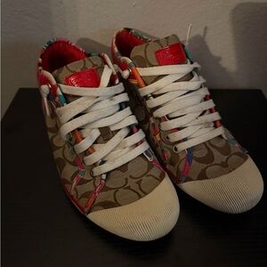 Coach Zoe Multicolor Signature Logo Shoe Sneakers Y2K A1000 - White Red Tan